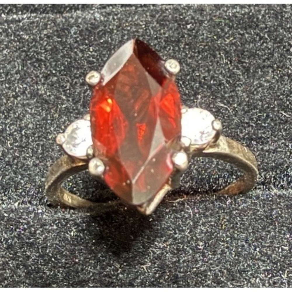 Antique Red Garnet In A 925 Silver Sterling Setting Large Marquis Cut 7.5 7 1/2